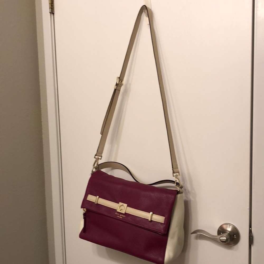 Kate Spade crossbody or hand held, large, Burgundy and cream